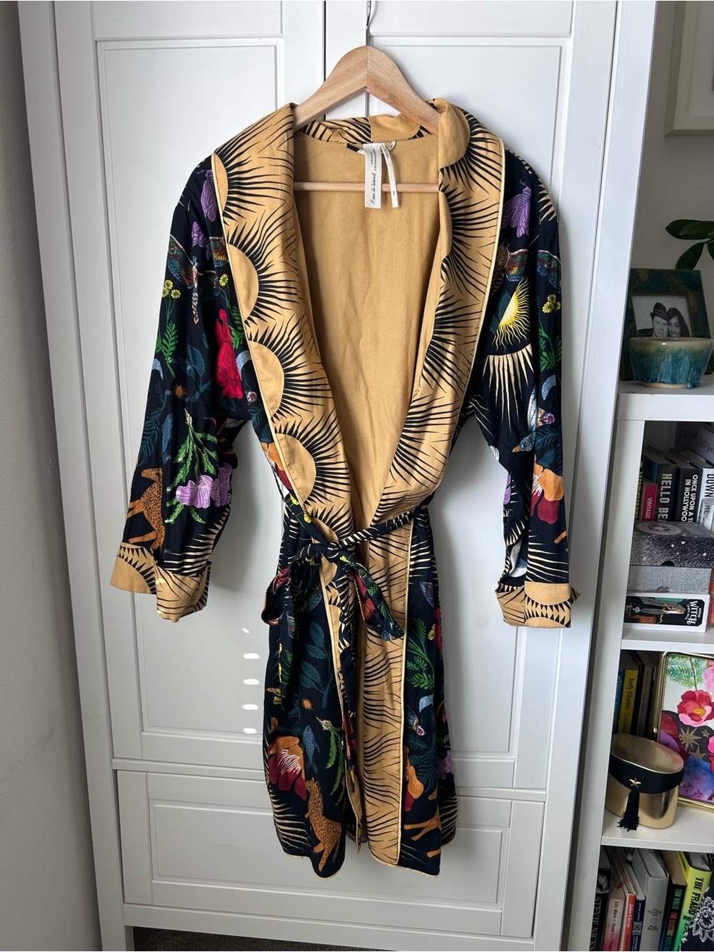 Anthropologie Black Sun & Botanical Print Robe - Picture 9 of 11